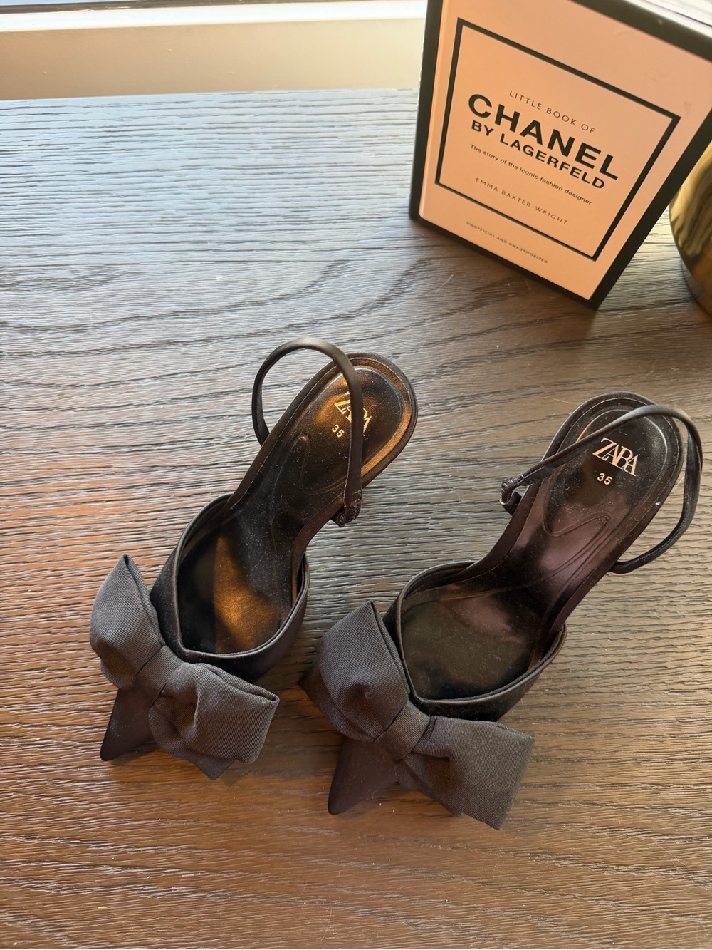 ZARA Black Bow Slingback Heels
